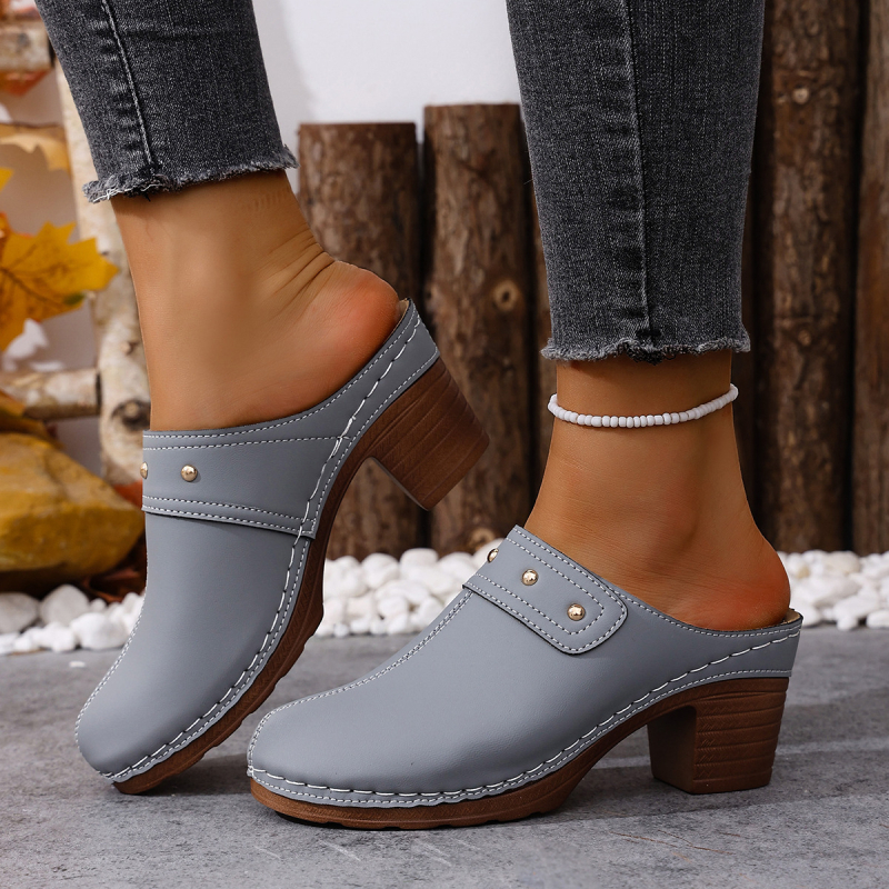 Πέδιλα με ανοιχτό δάχτυλο, άνω μέρος από τεχνητό δέρμα, PU σόλα, γαλλικό τακούνι 6–8 εκ.