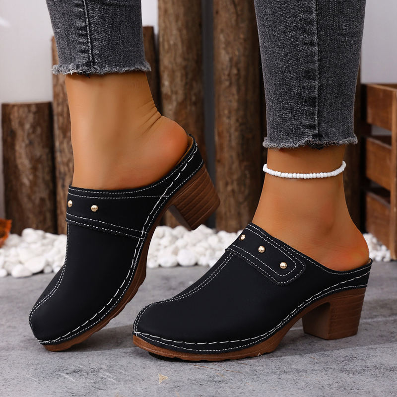 Πέδιλα με ανοιχτό δάχτυλο, άνω μέρος από τεχνητό δέρμα, PU σόλα, γαλλικό τακούνι 6–8 εκ.