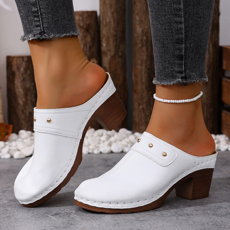 Πέδιλα με ανοιχτό δάχτυλο, άνω μέρος από τεχνητό δέρμα, PU σόλα, γαλλικό τακούνι 6–8 εκ.