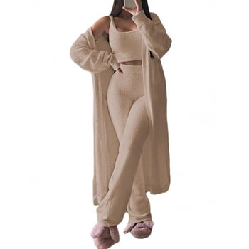 Ženski jednobojni pajama set, duge hlače, visoko temperaturno oblikovanje, zima 2024, poliester