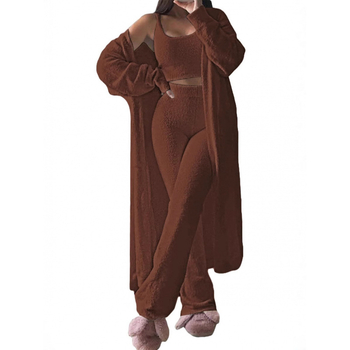 Ženski jednobojni pajama set, duge hlače, visoko temperaturno oblikovanje, zima 2024, poliester