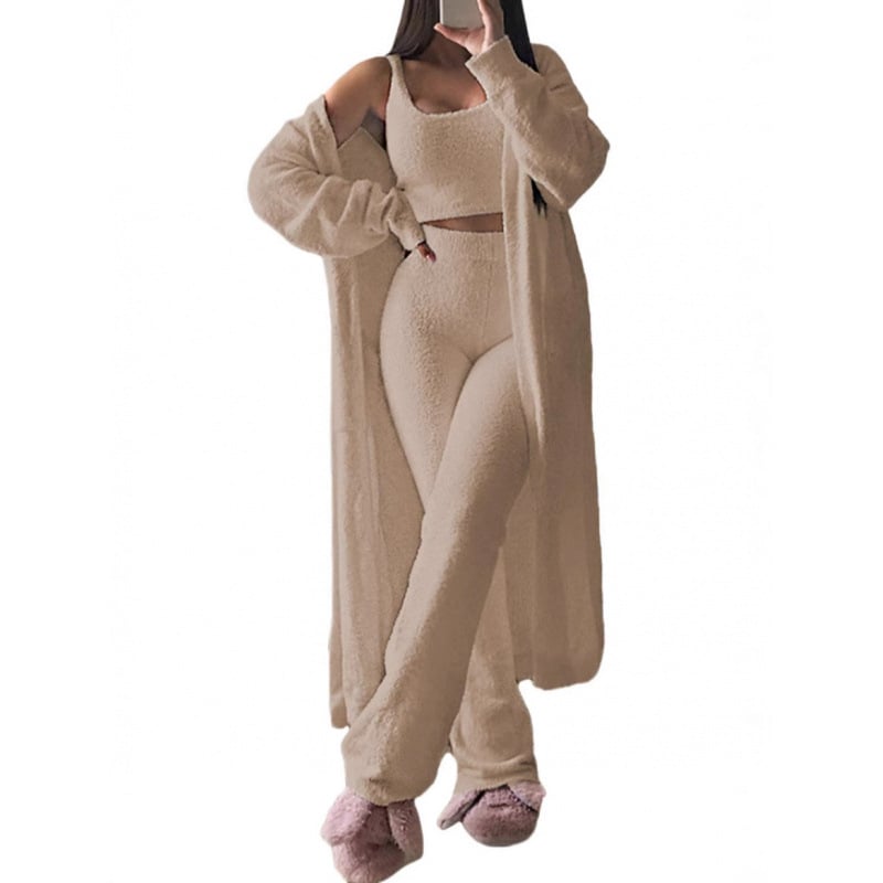 Ženski jednobojni pajama set, duge hlače, visoko temperaturno oblikovanje, zima 2024, poliester