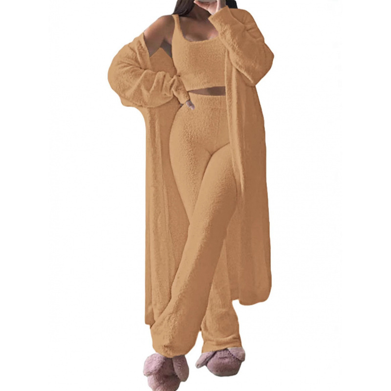 Ženski jednobojni pajama set, duge hlače, visoko temperaturno oblikovanje, zima 2024, poliester