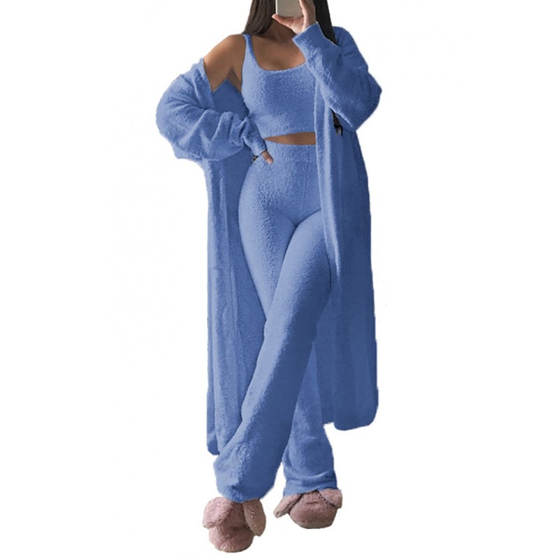 Ženski jednobojni pajama set, duge hlače, visoko temperaturno oblikovanje, zima 2024, poliester