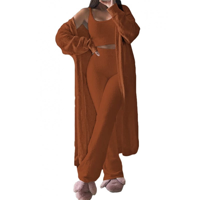 Ženski jednobojni pajama set, duge hlače, visoko temperaturno oblikovanje, zima 2024, poliester