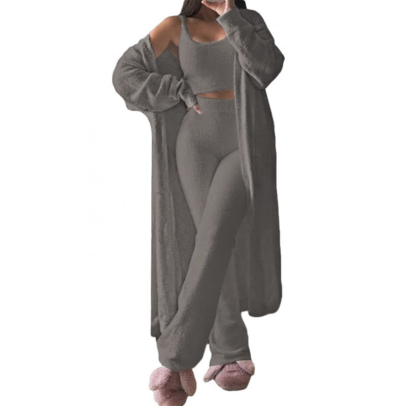 Ženski jednobojni pajama set, duge hlače, visoko temperaturno oblikovanje, zima 2024, poliester