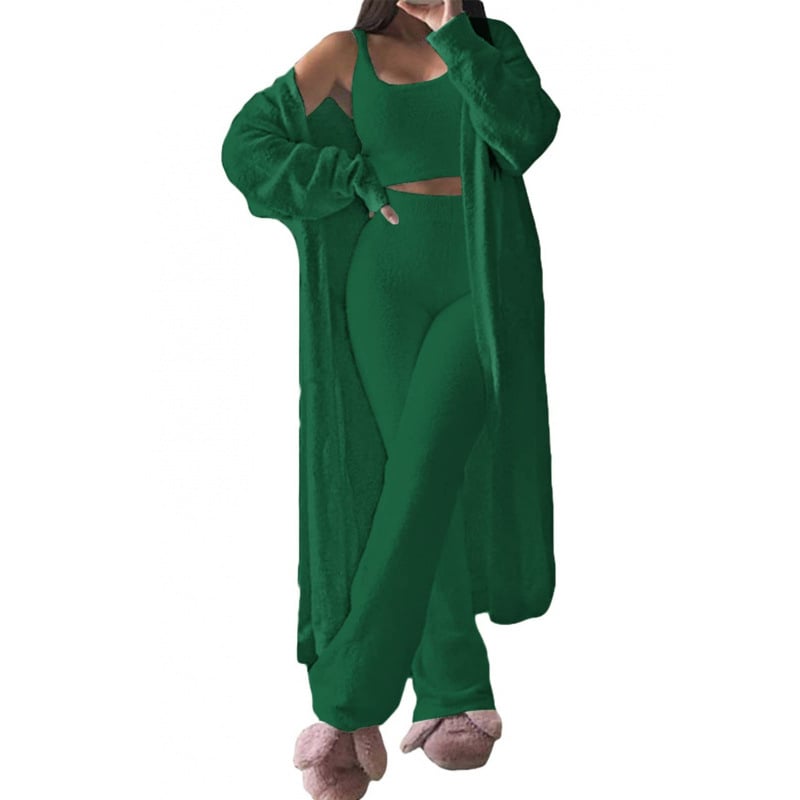 Ženski jednobojni pajama set, duge hlače, visoko temperaturno oblikovanje, zima 2024, poliester