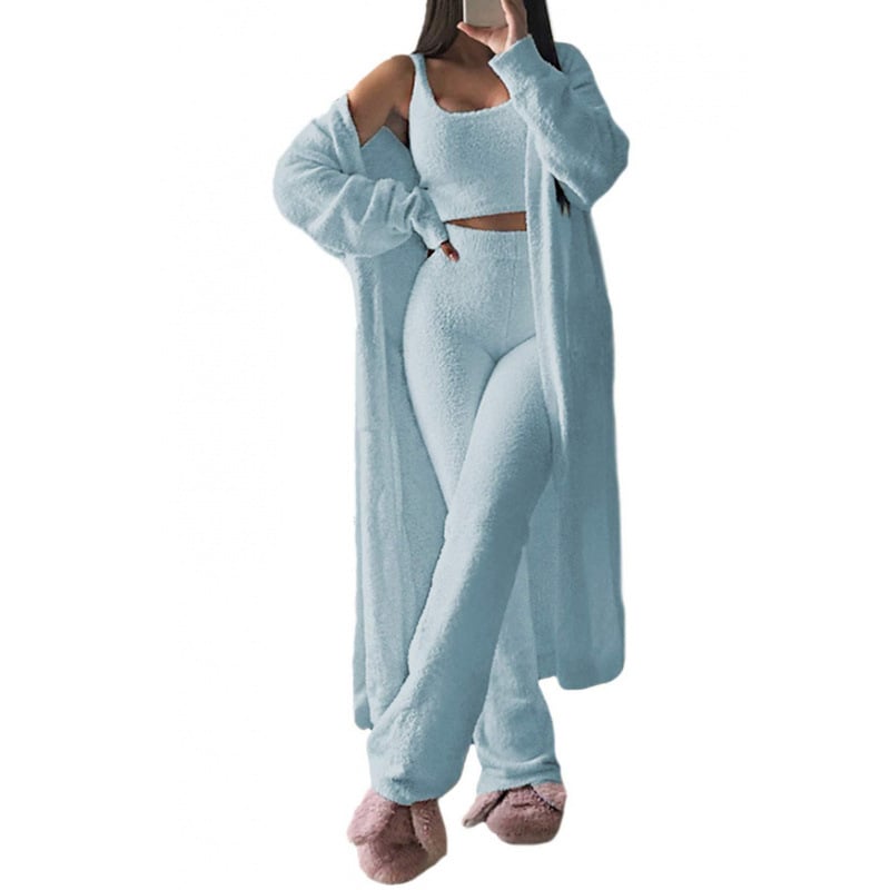 Ženski jednobojni pajama set, duge hlače, visoko temperaturno oblikovanje, zima 2024, poliester