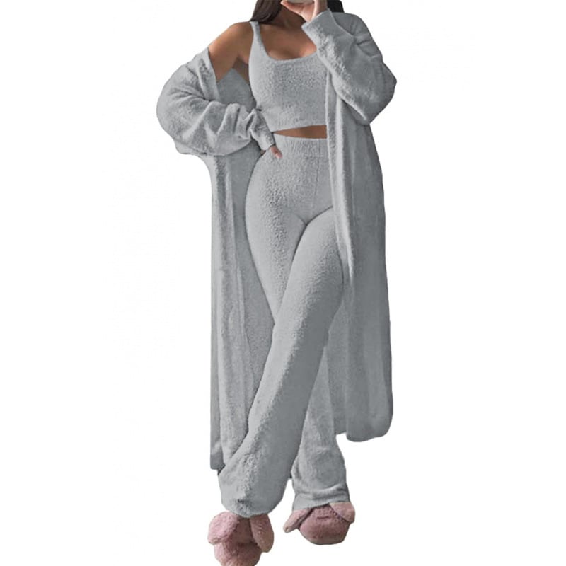 Ženski jednobojni pajama set, duge hlače, visoko temperaturno oblikovanje, zima 2024, poliester