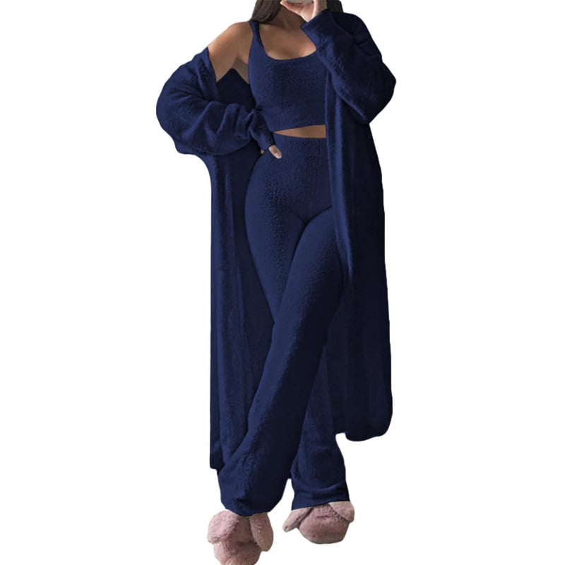 Ženski jednobojni pajama set, duge hlače, visoko temperaturno oblikovanje, zima 2024, poliester