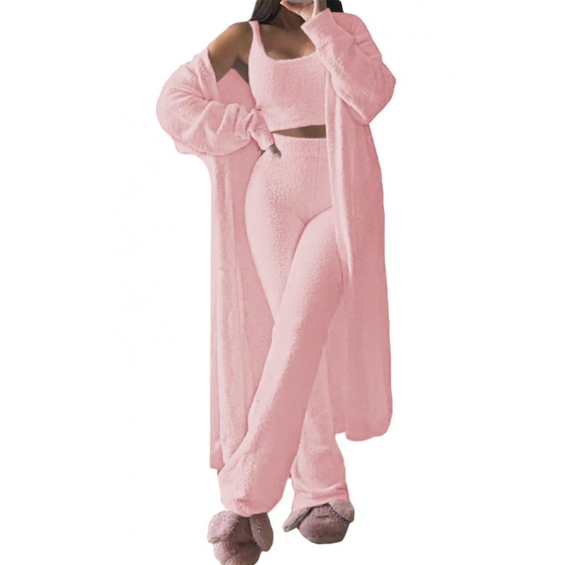 Ženski jednobojni pajama set, duge hlače, visoko temperaturno oblikovanje, zima 2024, poliester