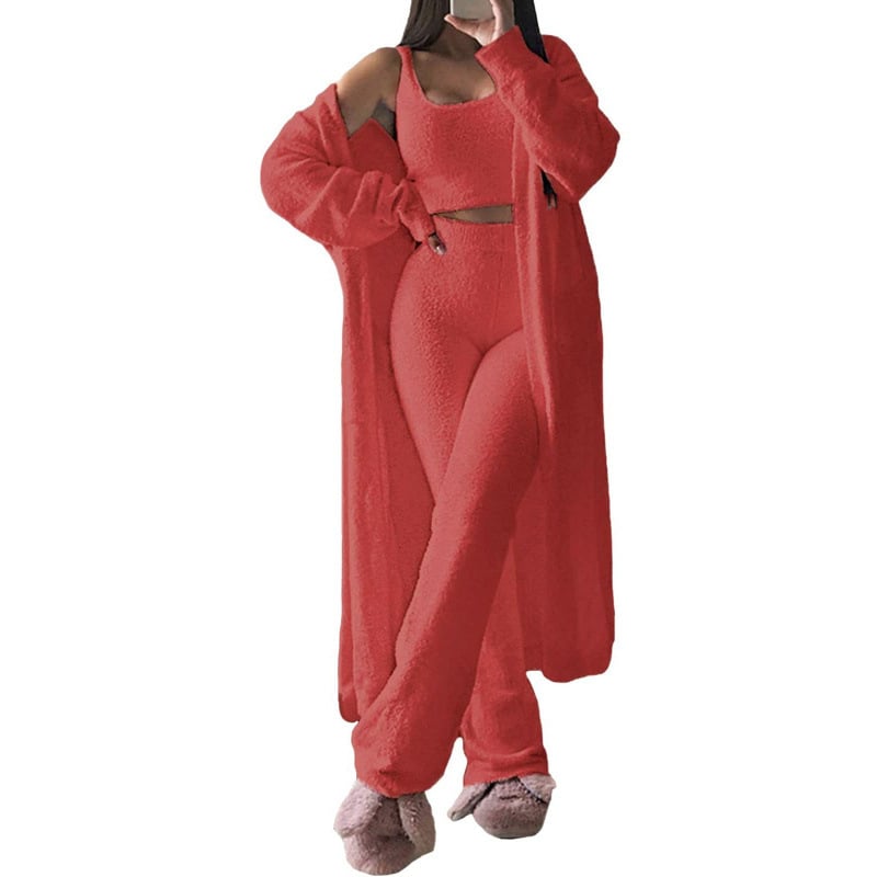 Ženski jednobojni pajama set, duge hlače, visoko temperaturno oblikovanje, zima 2024, poliester