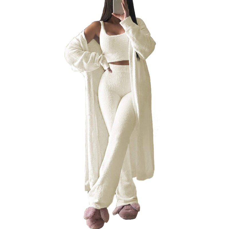 Ženski jednobojni pajama set, duge hlače, visoko temperaturno oblikovanje, zima 2024, poliester