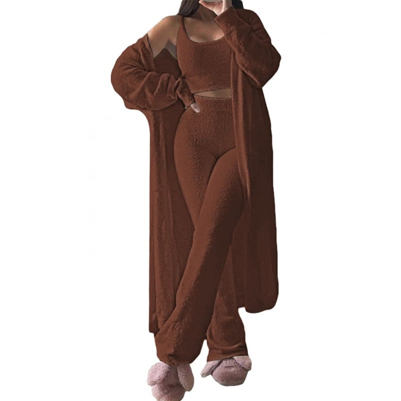 Ženski jednobojni pajama set, duge hlače, visoko temperaturno oblikovanje, zima 2024, poliester