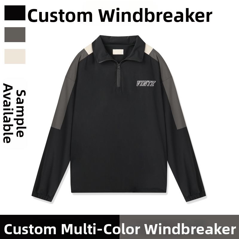 Vetrovka s dizajnom color-block a polovičným zipsom, stojací golier, voľný strih