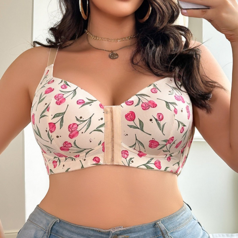 Podprsenka v lesnom štýle, predné zapínanie gombíkom, U-Chrbát, 3/4 košík, tenké tvarované košíky, pevné dvojité ramienka