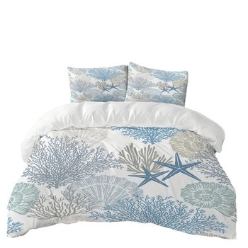 Комплект калъф за завивка със звезден морски мотив, морски елементи, три части, дигитален печат, химическо влакно, 90 г/м², персонализиране по заявка