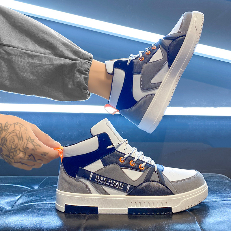 Pánske vysoké tenisky, guľatý špička, vrchnok zo syntetickej kože, nešmykľujúca plochá podrážka, priedušná sieťovaná výstelka s PU vložkou