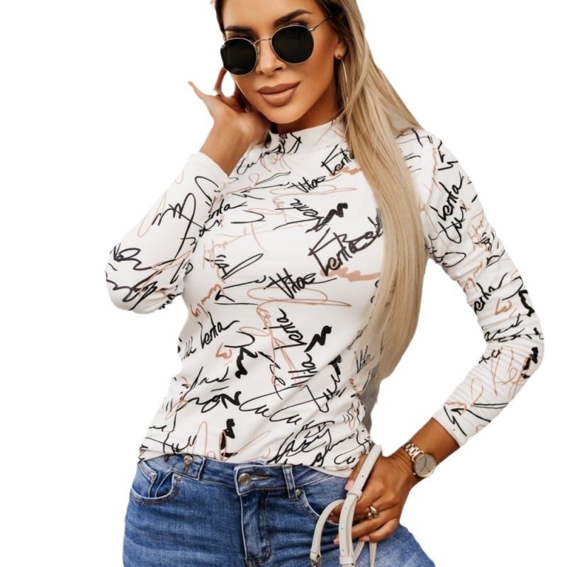 Majica s dugim rukavima od poliestera, uzorak zebre, slim fit, standardna duljina