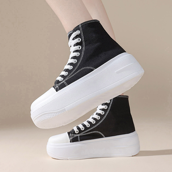 Női vászon magas szárú sneaker vastag talppal, mindennapi viselet, EU 41–42