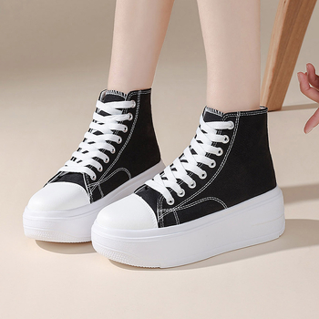 Női vászon magas szárú sneaker vastag talppal, mindennapi viselet, EU 41–42