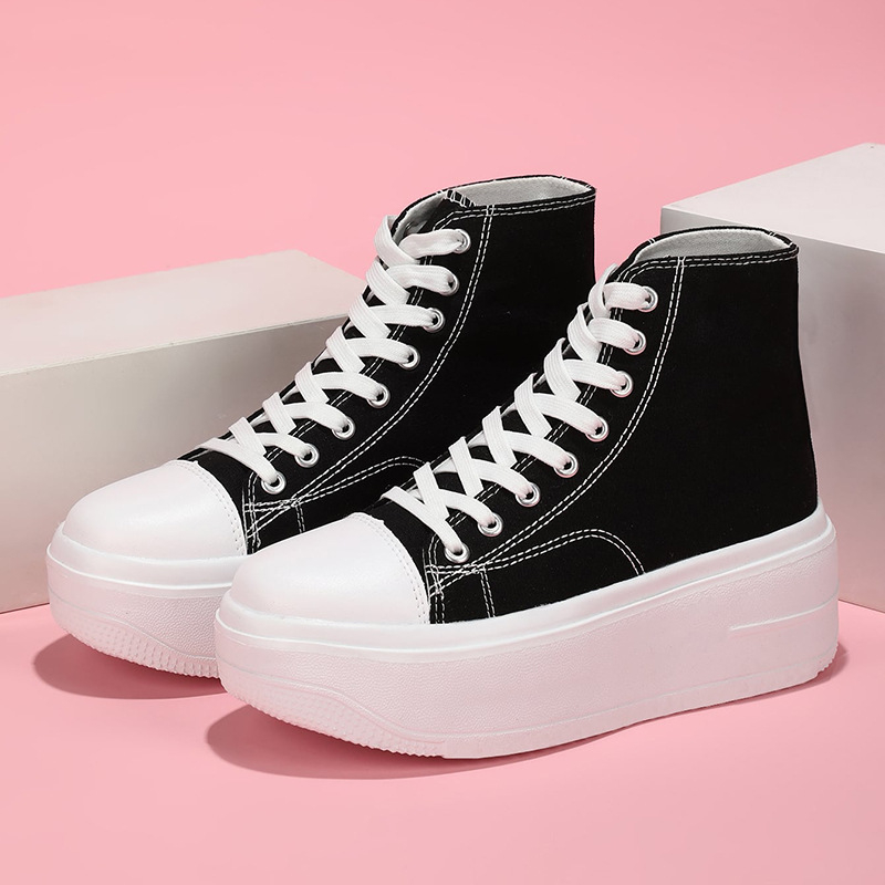 Női vászon magas szárú sneaker vastag talppal, mindennapi viselet, EU 41–42