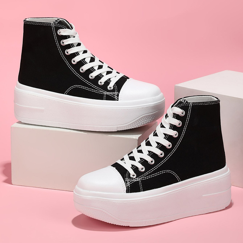 Női vászon magas szárú sneaker vastag talppal, mindennapi viselet, EU 41–42