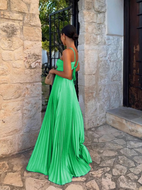 Rochie - stil tube-top, fără mâneci, talie înaltă, decolteu în V, rochie lungă tip slip