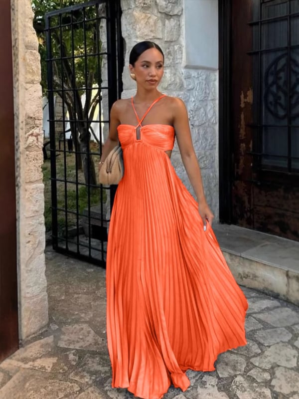 Rochie - stil tube-top, fără mâneci, talie înaltă, decolteu în V, rochie lungă tip slip