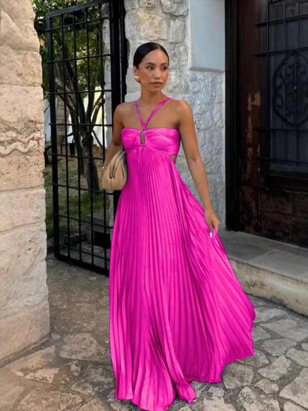 Rochie - stil tube-top, fără mâneci, talie înaltă, decolteu în V, rochie lungă tip slip