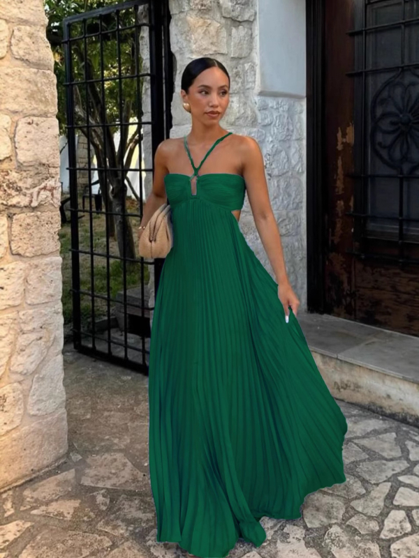 Rochie - stil tube-top, fără mâneci, talie înaltă, decolteu în V, rochie lungă tip slip