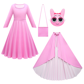 Detský cosplay set – Sprunki plyš Halloween plášť a dlhá sukňa, štýl princezná, 65% acetátové vlákna, jar–jeseň