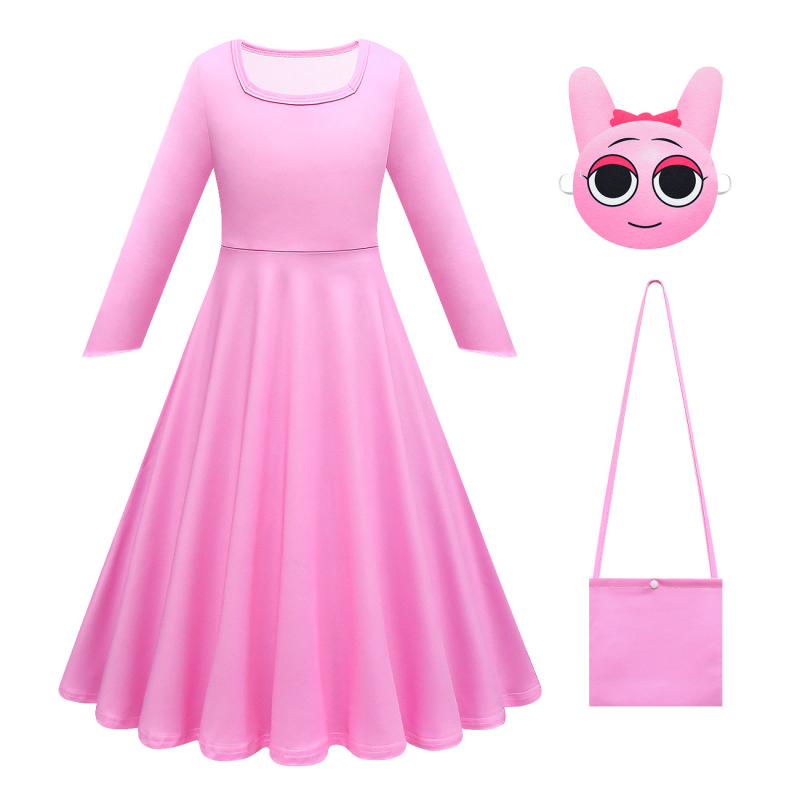 Detský cosplay set – Sprunki plyš Halloween plášť a dlhá sukňa, štýl princezná, 65% acetátové vlákna, jar–jeseň