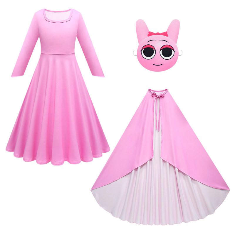 Detský cosplay set – Sprunki plyš Halloween plášť a dlhá sukňa, štýl princezná, 65% acetátové vlákna, jar–jeseň