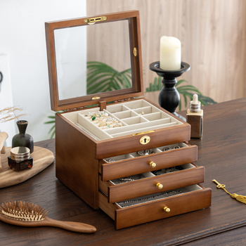 Tömörfa ékszerdoboz, retro stílus, modell HZ25669, testreszabható.
