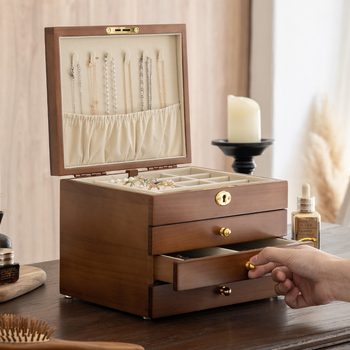 Tömörfa ékszerdoboz, retro stílus, modell HZ25669, testreszabható.