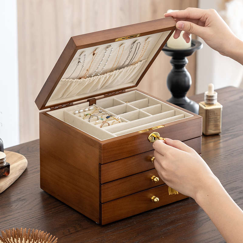 Tömörfa ékszerdoboz, retro stílus, modell HZ25669, testreszabható.