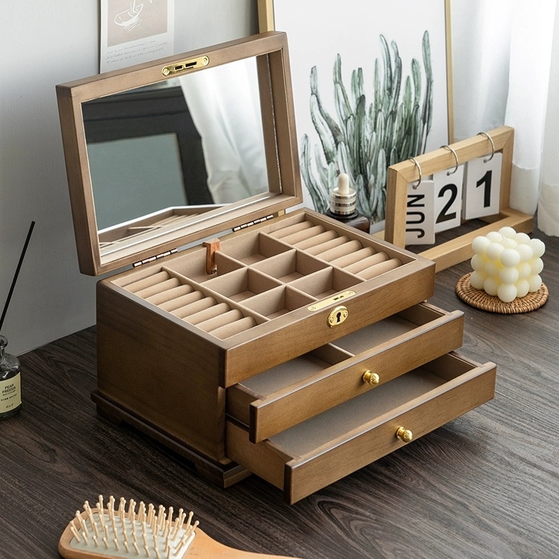 Tömörfa ékszerdoboz, retro stílus, modell HZ25669, testreszabható.