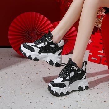 Női fűzős platformos cipő, kerek orrú, PU felső rész, 6–8 cm magas platform