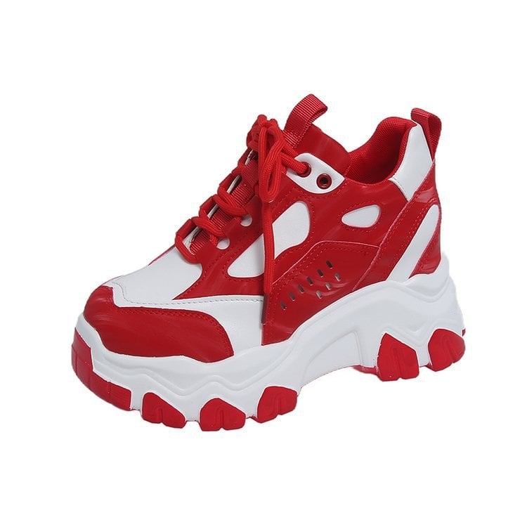 Női fűzős platformos cipő, kerek orrú, PU felső rész, 6–8 cm magas platform