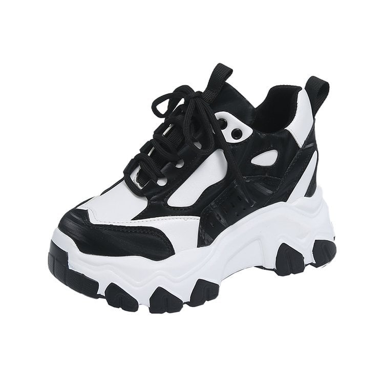Női fűzős platformos cipő, kerek orrú, PU felső rész, 6–8 cm magas platform