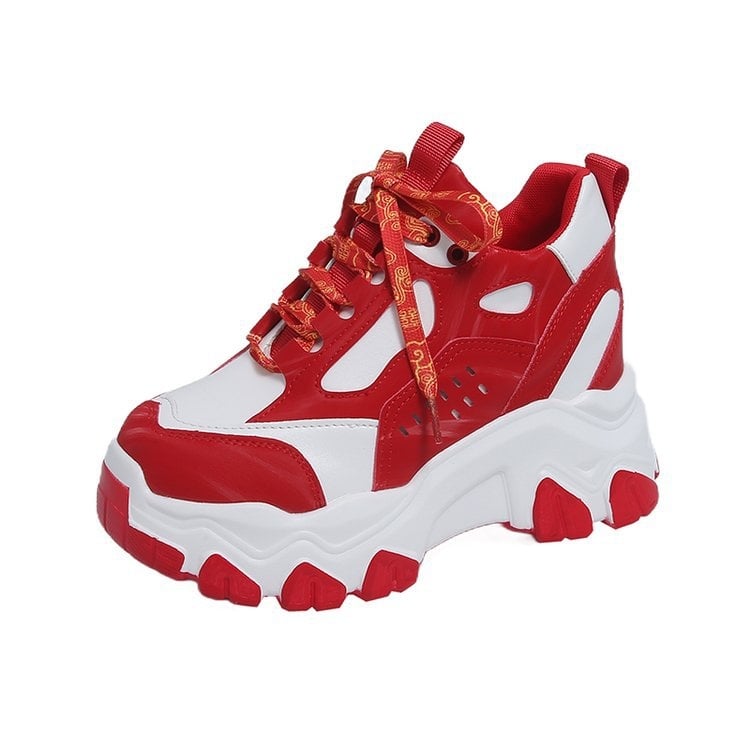 Női fűzős platformos cipő, kerek orrú, PU felső rész, 6–8 cm magas platform
