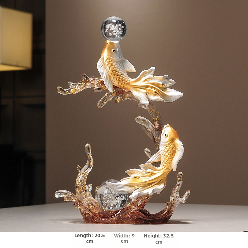 Figúrka koi z živice pre vstupnú halu a skriňu na víno, štýl Nový čínsky štýl, domáca dekorácia, vhodný obchodný dar