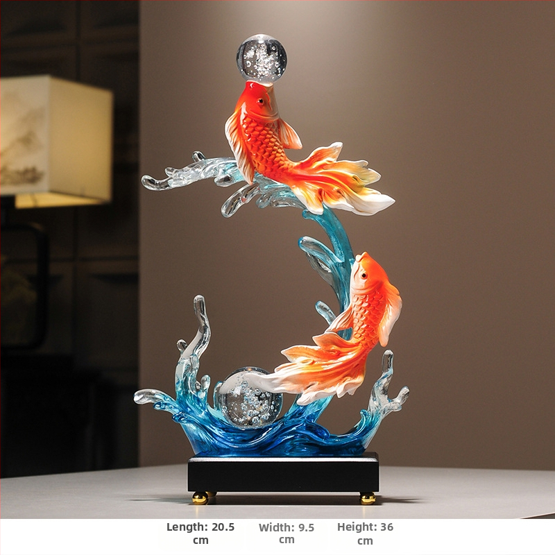 Figúrka koi z živice pre vstupnú halu a skriňu na víno, štýl Nový čínsky štýl, domáca dekorácia, vhodný obchodný dar
