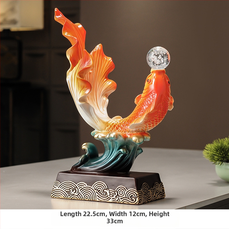 Figúrka koi z živice pre vstupnú halu a skriňu na víno, štýl Nový čínsky štýl, domáca dekorácia, vhodný obchodný dar