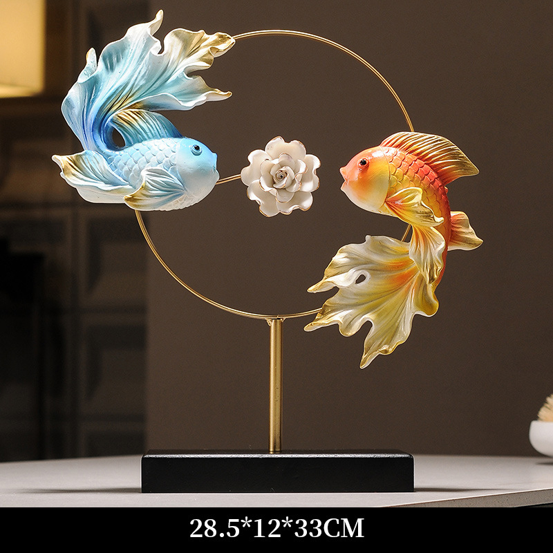 Figúrka koi z živice pre vstupnú halu a skriňu na víno, štýl Nový čínsky štýl, domáca dekorácia, vhodný obchodný dar