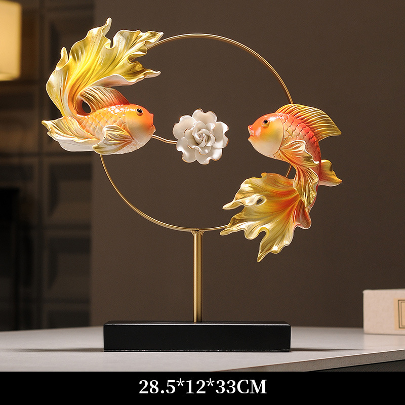 Figúrka koi z živice pre vstupnú halu a skriňu na víno, štýl Nový čínsky štýl, domáca dekorácia, vhodný obchodný dar