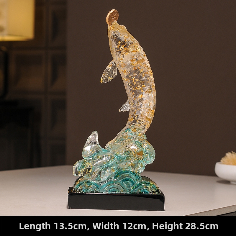 Figúrka koi z živice pre vstupnú halu a skriňu na víno, štýl Nový čínsky štýl, domáca dekorácia, vhodný obchodný dar