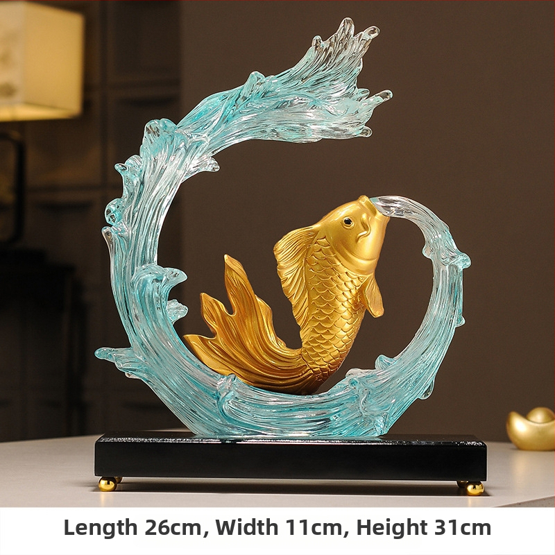 Figúrka koi z živice pre vstupnú halu a skriňu na víno, štýl Nový čínsky štýl, domáca dekorácia, vhodný obchodný dar