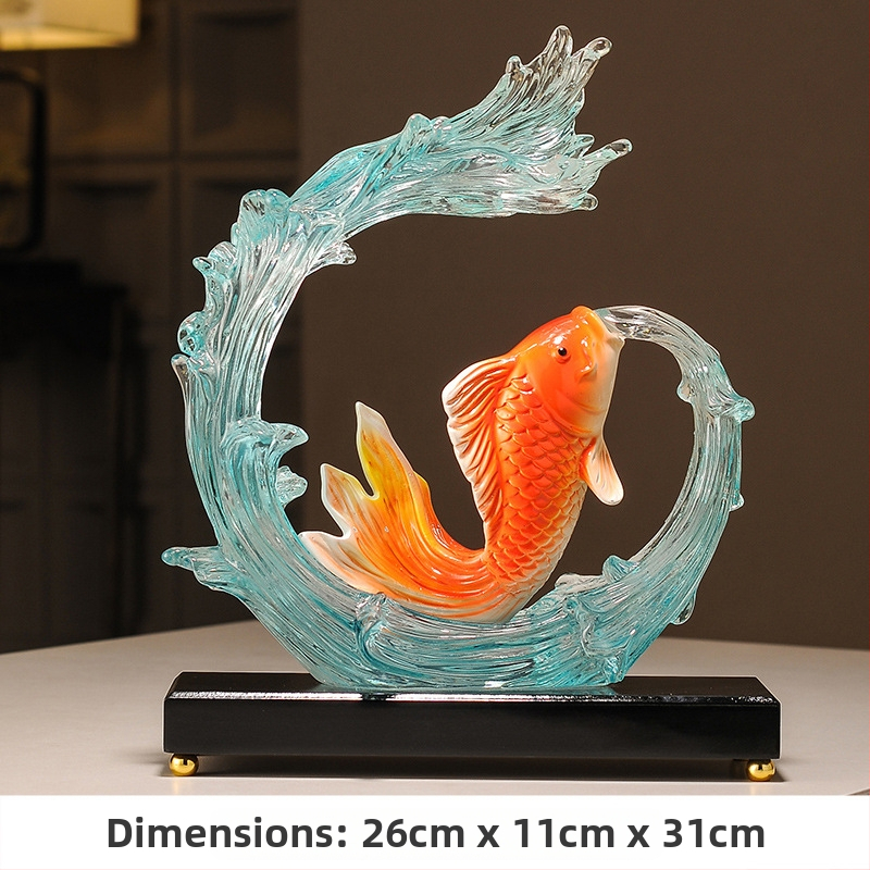 Figúrka koi z živice pre vstupnú halu a skriňu na víno, štýl Nový čínsky štýl, domáca dekorácia, vhodný obchodný dar